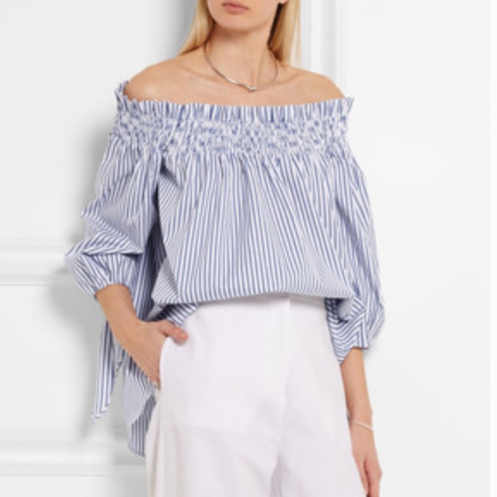 Caroline Constas Striped off Shoulder Lou Top Blouse